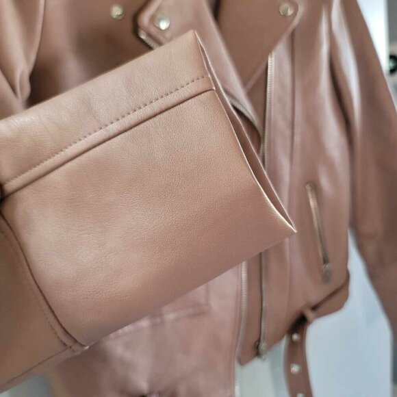 Noisy May Salmon coloured faux leather biker jacket. EUC - Picture 6 of 10